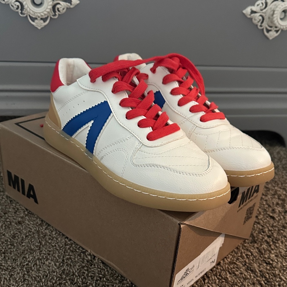 MIA Kids' Sneakers in White with Blue and Red Highlights NIB